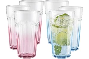 TREND FOR HOME Grand Tumbler à Eau Couleur 630 ml Lot de 6 pour Cocktail, Jus et Soda Long Drink Highball XXL, Smoothie, Limonade, Milkshake Colorés | Gigi Secret Pastels