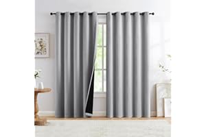 TREATMENTEX Total Blackout Natural Linen Bedroom Curtains Panels Casual Farmhouse Burlap Texture 100 Room Darkening Window Treatment Set Energy Efficient Draperies for Living Room 60"x72"x2, Grey