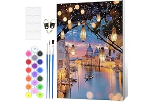 Fumupe Paisaje Pintar por Numeros Adultos con Marco, DIY Vista Nocturna Cuadros para Pintar Colorear por Números Lienzos, Pintura Acrilica Manualidades Adulto Decoracion Hogar Pared 20x30cm