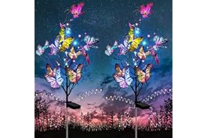 BEEDOVE Solarlampen für Außen Garten, 2 Stück Solar Schmetterlinge Gartenleuchten LED Solarleuchten Außen Bunte Lichterkette IP65 Wasserdicht Solarleuchten für Pathway Balkon Yard Gartendeko Draußen