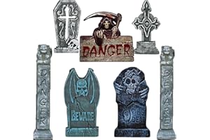 KYOEOE 7Pcs Halloween Deco Pierre tombale extérieure 81cm Jardin Cimetière Rip Set,Panneaux de cour Roadside Attention avec piquets de terre pour fête, maison hantée, cimetière et pelouse en plein air