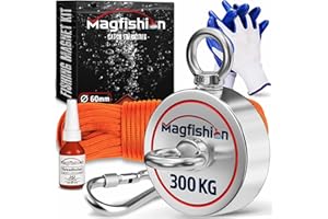MAGFISHION Magnetfischen Set - 300 KG (2 x 150kg) - Ø60mm - Neodym Magnet mit Seil (20M) & Handschuhe - Magnet Fischen Angel - Ösenmagnet - Fishing Magnetangel - Magnetangeln Set