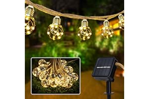 Joomer Luci Solari Esterno con 20 LED Lampadine 5,7M G50 Luci Giardino Resistenti alle Intemperie 8 Modalità Corda di Canapa Vintage Luci da Esterno Bianco Caldo per Feste in Giardino Matrimoni