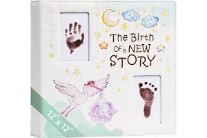 Yulka Crafts Leather-Bound Baby Memory Book - Scrapbook Album With Footprint Ink Pads And Milestone Stickers | Keepsake Journal For Newborn Boys Girls