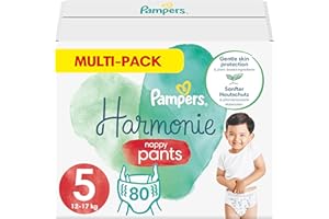 Pampers Couches-Culottes Taille 5 (12-17 kg), Harmonie, 80 Couches-Culottes Bébé, Multi Pack, 0% de compromis, 100% d'absorption, Ingrédients d'origine végétale, Hypoallergéniques