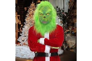ITMNMNL Máscara de Navidad para Adultos,Grinch Mask Disfraz de Papá Noel Verde,Accesorios de Disfraces de Navidad,Adecuado para Personajes Navideños y Máscaras de Fiesta,Mascara Cosplay Halloween