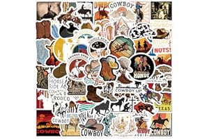 CANVERLENS Cowboy Autocollants Pack 50 PCS pour voiture, ordinateur portable, bouteilles d'eau, autocollants pour adolescents Autocollants en vinyle mignons