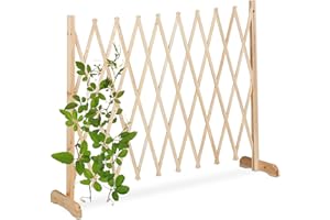 Relaxdays Reja Trepadoras Madera, Soporte Enredaderas Extensible hasta 275 cm, Celosía de Pie, Jardín o Huerto, Natural