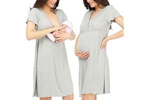 WOMUM Camicia da Notte Parto Ospedale, Camicia da Notte Premaman, 3 in 1 Allattamento, Ospedale e Gravidanza, Morbida e Transpirante per Il Massimo Comfort