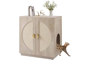 unipaws Tall Cat Litter Box Enclosure with Shelves, Hidden Litter Box Cover for Tall or Top Entry Litter Box, Kitty Enclosed Litter Box Cabinet, Cat Box Furniture, Weathered Grey