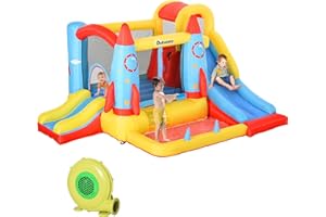 Outsunny Bouncy Castle Inflatable Bouncy Castles for Children Bounce House 3 in 1 w/Trampoline Slide Water Pool with Blower for Kids Age 3-8 Rocket Design 3.3 x 2.65 x 1.85m, Multicoloured
