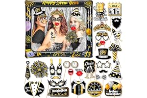 HOWAF Silvester Deko 2026, Deutsch Silvester Foto Requisiten XXL Happy New Year 2026 Silvester Party Aufblasbarer Fotorahmen Bilderrahmen Schwarzes Gold Fotobox Accessoires Silvester Party Zubehör