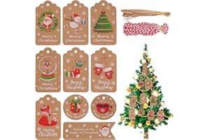 ESPORTIC 100 Pezzi Etichette Regalo Natalizie kraft, Etichette Natalizie in Carta Kraft Marrone, Natale Tag Carta, Etichette di Carta Kraft per Regali di Natale,Etichette da Appendere (C)
