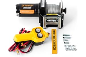 KANGAROO WINCH Elektrische Seilwinde 12V - 2000 LBS / 906 kg Zugkraft - Ideal für ATV, Quad und Offroad Einsätze - Robuste Konstruktion - Inklusive Stahlseil und Praktischer Kabelfernbedienung (K2000)