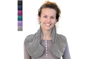 QOMFOR Cuscino Cervicale Riscaldante - Cuscino Caldo Cervicale 48 x 15 cm - Cuscino Termico Microonde Lavanda e Grano con Morbida Copertura in Pile per Alleviare il Dolore (Light Grey)