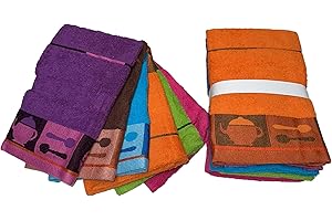 GENERIC Col & Cor Paños de Cocina Algodón Rizo Multicolor con Dibujo Bordado. Juego de Trapos Cocina 100% Algodón 50x50 CM (12, Tetera)