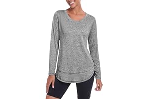 Deaviya Langarm Sportshirt für Damen, Laufshirt Langarm Locker, Langarmshirt Damen Sport Oberteil, Longsleeve T-Shirts Rundhalsausschnitt, Athletisch Lässig Fitness Workout Tops Seite Split Tee