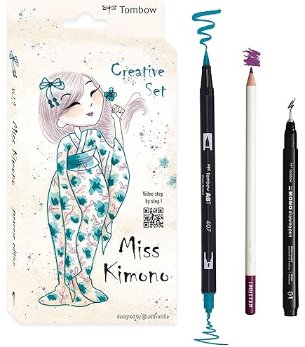 Tombow Set creativo de manga, juego de pinceles inspirados en Japón con ABT Dual Brush Pen, Fineliner, A6 A6 para dibujar y acuarela [JAPAN-SET3