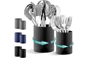 Kyraton Set de 2 Porta Utensilios de Cocina, Rotativo 360° Extragrande en Plástico para Encimera + Pequeño Recipiente para Cubiertos, Cepillos de Dientes, Plumas y Lápices de Oficina​.