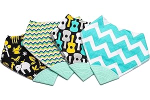 V&D HOME - Baby and Toddler Dribble Bib with Teether | 0-18 month Teething Bibs for Baby and Toddler | 100% BPA & Pthalate Free | Bandana bib with teether | 4 Pack