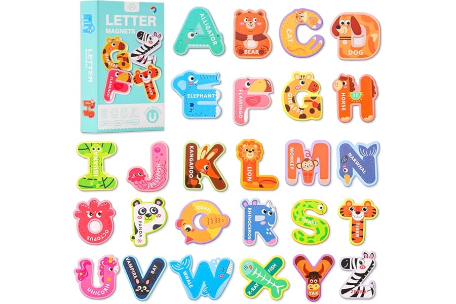 Magnetic Letters,Large Size Fridge Magnets for Kids,Alphabet ABC Magnets for Refrigerator, Capital Animal Toys, Educational Spelling Learning Games Toys for Baby Toddler Preschool