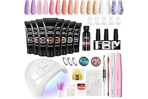 Phoenixy Poly Nagel Gel Set, Poly Nail Gelnägel Starterset mit 48W UV/LED Lampe 8 Farben Nagelverlängerung Set mit Manicure Tools Nail Tips Poly Nail Gel Nägel Selber Set Machen Zu Hause
