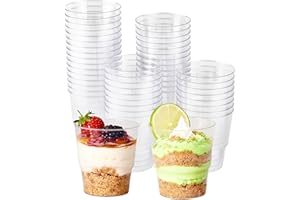 MATANA 48 Vasos de Postre de Plástico Duro Transparente (240ml) - Reutilizables - Copas para Postres, Vasitos Postres Individuales, Cuencos Postres - Aperitivos, Tartas, Mousses, Tiramisú