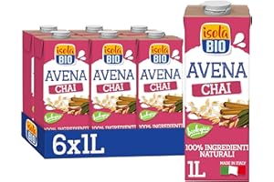 ISOLA BIO Bevanda Avena Chai Biologica, Aromatizzata alle Spezie, Senza Zuccheri Aggiunti, con Cardamomo, Fiori di Garofano e Cannella, 6 Confezioni da 1 Litro