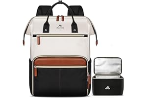 MATEIN Laptop Backpack with Removable Lunch bag, 15.6 Inch Laptop Rucksack for Women, Water Resistant Work Bags for Women, Backpack for School with Luggage Strap, Teacher, College, Picnic, Black-Beige