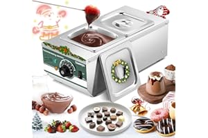 Huanyu Chocolate Tempering Machine with 2 Pots 30°C - 110°C Chocolate Melting Machine 800W Commercial Chocolate Melter Water Heating Chocolate Melting Pot