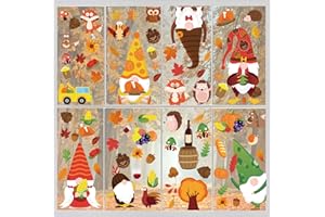 YI'ANTAI Adesivi per Finestre del Ringraziamento, Autunno Foglie Finestra, Vetrofanie Decals Foglie Acero, Thanksgiving Decorazioni Gnomi per Vetrine Decorazioni Casa Autunnali