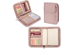 Yarwo Journal Cover for Field Notes, Notepad Carrying Cases for Moleskine Cahier(9 x 14 CM), Pocket Notebook Zippered Cover with Card and Pen Holder for Journal Notebooks, Planners, Rose