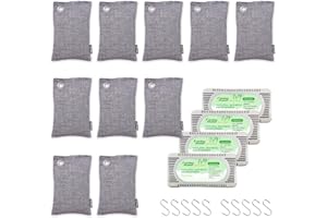 10 Packs Fonday Bamboo Charcoal Deodorizer Bags(100g each) with Hook and 4 packs fridge deodorizer, Odor Eliminator & Absorber Air Purifying for Gym Bag Shoe Car Pet Closet