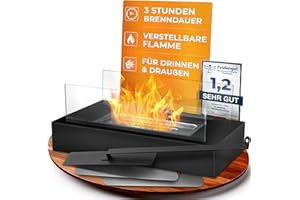 ‎FLAMMTAL flammtal Table Fireplace [The Original] - Table Fire for Indoor and Outdoor Use [3h Burning Time] - Adjustable Flame - Bio Ethanol Fireplace with Safety Glass & Flame Extinguisher - Bioethanol Table
