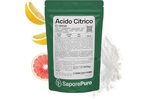 SaporePuro – Acido Citrico Monoidrato 200 g | Regolatore di pH e Acidificante Alimentare | Senza Glutine | Puro e Solubile | Ideale per Conserve e Bevande