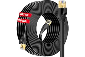 SOIBKE Kabel Ethernet 15m ekranowany, Cat 7 Kabel Sieciowy 15 Metrów Szerokopasmowy 15m z Płaskim światłowodem, Kabel Gigabit Internet LAN 600MHz S/FTP, kompatybilny z routerem, przełącznikiem (15 klipsów)