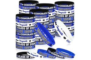Threan 50 Pcs Class of 2024 Graduation Silicone Bracelets Wristbands Graduation Gifts Congrats Celebrating Party Supplies for Leavers Gifts for Students from Teachers(Black and Blue)