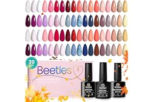 BEETLES GEL POLISH Beetles UV Nagellack Set, 39 Stück, Lingering Kollektion, 36 Farben, Rosa, Rot, Lila, Mädchenhaft, Elegant, Funkelnd, Glitzernd, mit 3 Stück Basis-Decklack