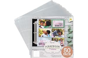 Samsill 50 Pack 12 x 12 Inch Scrapbook Refill Page Protectors, Ultra Clear, Archival Safe, 6 Pockets Hold 4 x 6 Inch Photos, Used with 3 Ring 12 x 12 Scrapbook Album