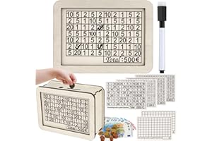 Ysimple 500-5000€ Hucha de Madera con Contador,Caja de Ahorros de Madera Reutilizable con 7 Pegatinas de Objetivos Diferentes y 1 Marcador,Ayuda a Niños y Adultos a Desarrollar el Hábito de Ahorrar