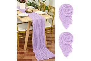 Set med 2 st lila ostduk bordslöpare, 55 x 300 cm rustik gasväv, lila bröllopsbordsdekoration bordsduk för fest nuptial dusch