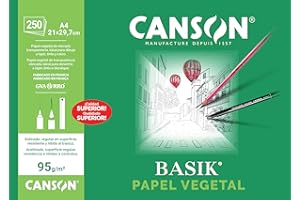 Canson Vegetal Basik, Papeles técnicos, Suave, 90g, Hoja, A4-21x29,7cm, Translucido