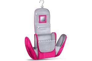 KRONIFY Wysokiej jakości duża kosmetyczka wisząca z lustrem dla mężczyzn i kobiet, przestronna kosmetyczka dla mężczyzn i kobiet, z haczykiem I Beauty Case I Torba toaletowa, Różowy, XXL