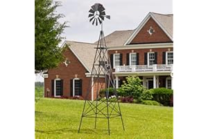 GOPLUS - Molino de viento de jardín de 253 cm, carretilla de metal resistente a 4 pies, estacas de suelo, estructura en forma de X, rodamiento de bolas para patio, granja, jardín, parque (gris)