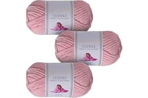 Utopia Crafts Cuddle - Hilo de chenilla suave para tejer y ganchillo, 3 unidades, 100 g (rosa suave)