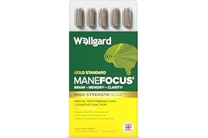 Wellgard Manefocus - Lions Mane Supplement Capsules for Mental Performance, Brain Health, Memory, Clarity, 60 Capsules