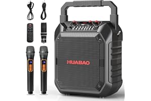 HUABAO Karaoke-Maschine, tragbarer Bluetooth-Lautsprecher mit drahtlosem Mikrofon für Erwachsene & Kinder, PA-System mit Fernbedienung unterstützt TF-Karte/USB/FM/AUX für Home Party (2 Mics)
