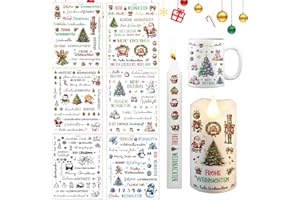 JAMSSOW 6 tatuaggi a candela di Natale, adesivi a forma di candela, stampa a trasferimento d'acqua, decorazione per candele, pellicola per tatuaggi, candele fai da te per Natale