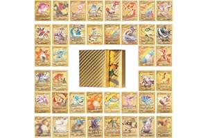 SNKRBA 55 Stück Gold Vmax Karten, Goldene Rare Karten, Vmax Rare Golden Sammelkarten, Inklusive TCG-Deckbox, Keine Wiederholung, Nicht Origina(Gold)