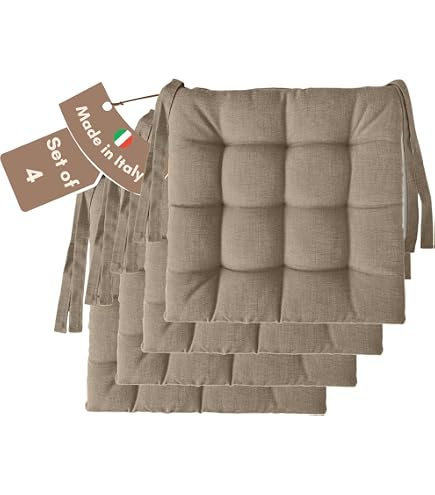 Set Di 6 Cuscini Per Sedie In Cotone E Lino 45 Cm, Con Imbottitura In Schiuma Ad Alta Densità 4 Cm, Fodera Con Cerniera Lavabile E Lacci Antiscivolo, Rosso